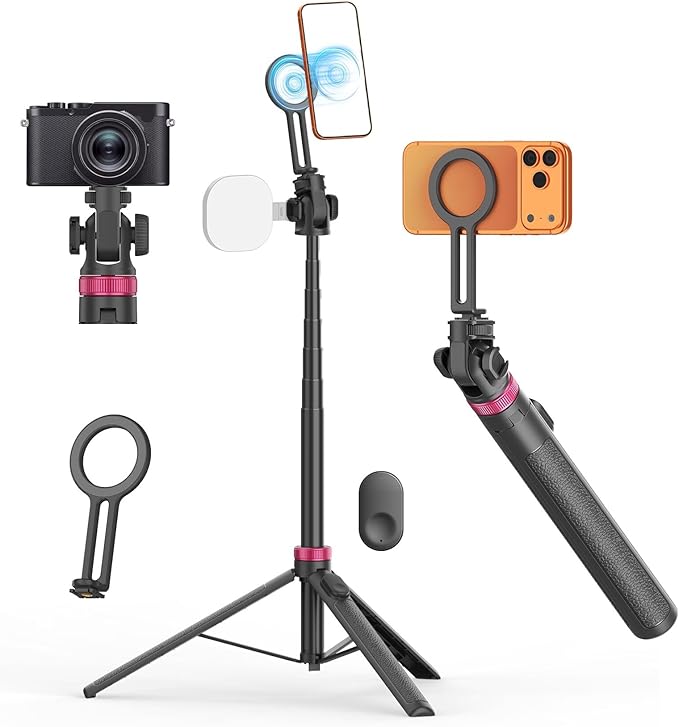 69" Magnetic Phone Tripod,Selfie Stick Monopod for Magsafe with Remote & Phone Holder,Portable Tripod for iPhone/Android,Portable Camera,Photo,Vlogging,Live Streaming,Travel