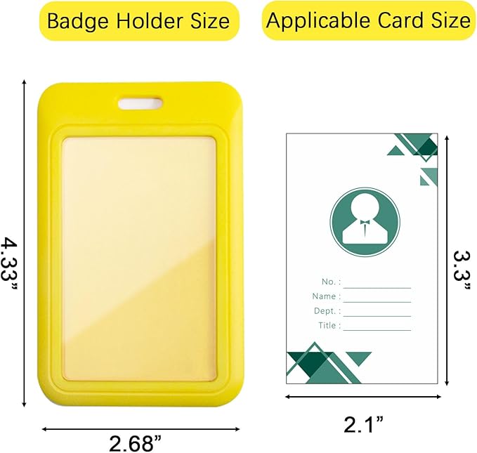 Larpur 2 Pack ID Badge Holders Hard Plastic Vertical Sliding Card Cases with Clear ID Window for School, Office, Factory, Work, Yellow