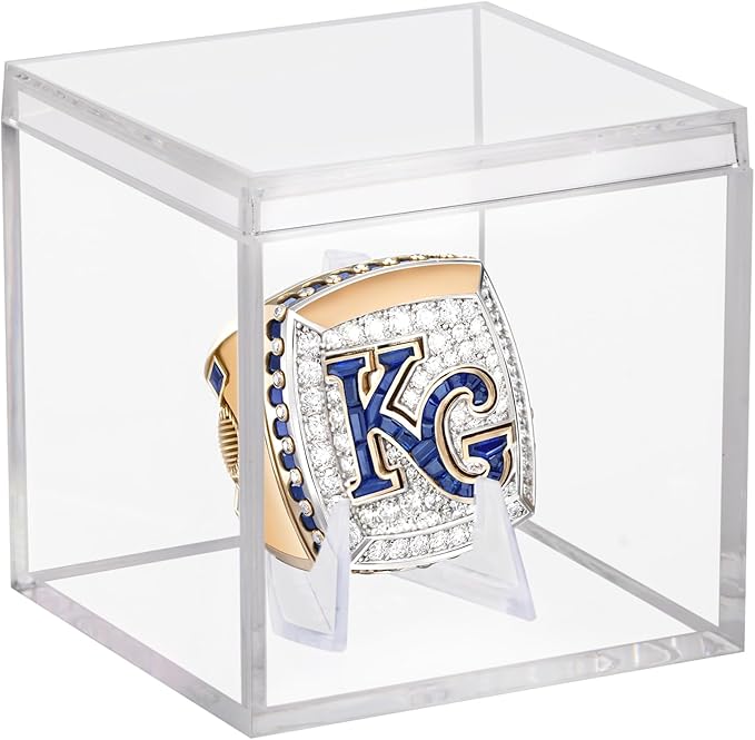 Clear Acrylic Championship Ring Display Case, Memorabilia Stand Cube Holder Dust Protection Transparent Storage Box for Sports Baseball Basketball Fan Souvenir Protection Supplies (2.1 x 2.1 x 2.1)