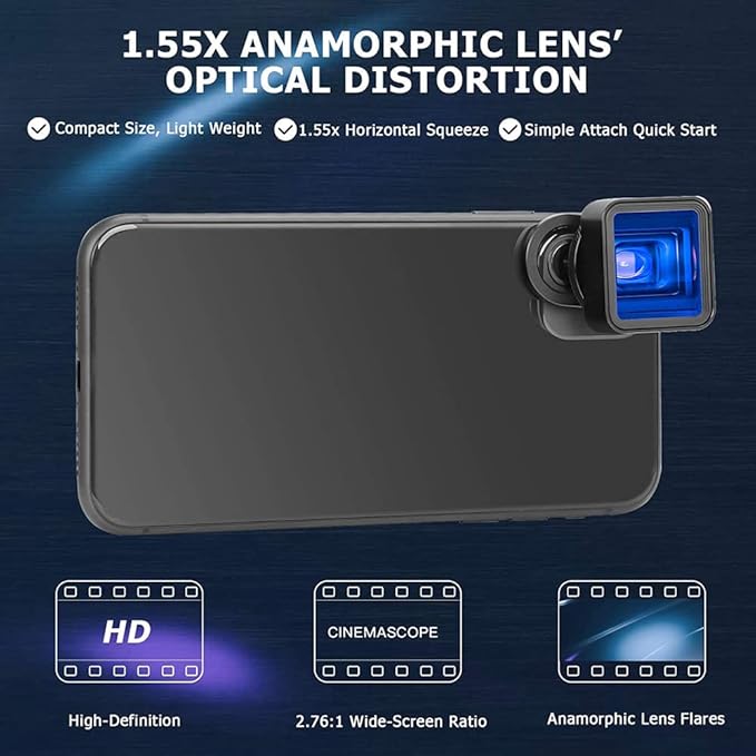 1.55X Anamorphic Lens for iPhone 12 Pro Max Phone Movie Lens Shot by FilmicPro Smartphone Filmmaking Cinematic Deformation Lens