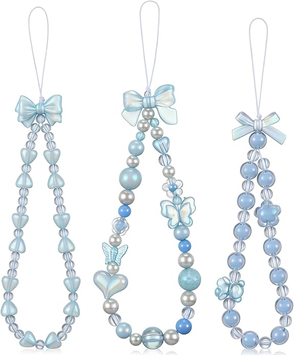 Ecally 3 Pcs Phone Charms Strap Camera Charm Strap Pearl Beaded Butterfly Bow Flower Cute Phone Wrist Lanyard Bracelet for Camera Keychain Wallet Decor Easter Gifts