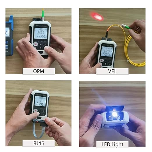 QIIRUN TM570 Mini Optical Power Meter with Visual Fault Locator and RJ45 Cable Tracker Powered by Li-on Battery 3 in 1 Fiber Optic Light Tester with OPM VFL RJ45