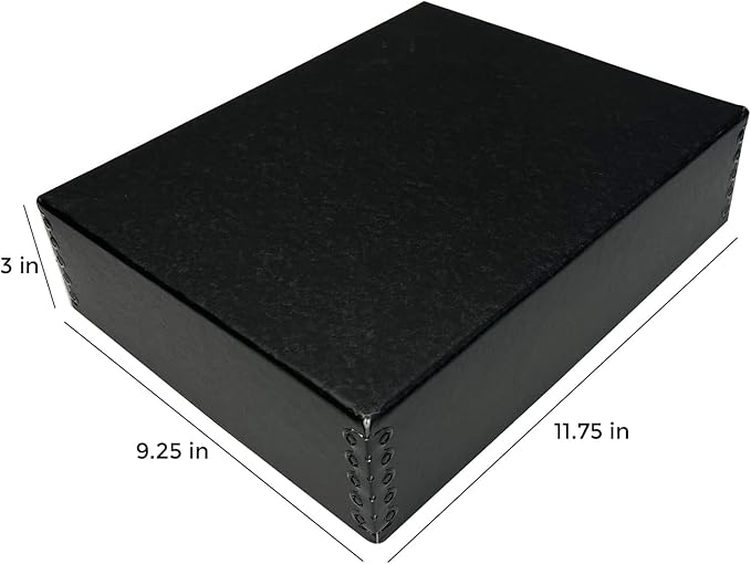 Lineco Museum Archival Storage Box, Drop Front Design with Metal Edges Removable Lid, 8.5 X 11 X 3 inches Acid-Free Photo Album Case, Preserve Prints Pictures, Magazine, Documents, Artworks, Black