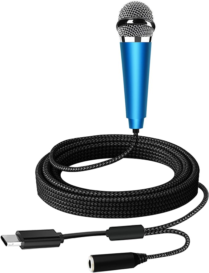 USB C Mini Microphone Karaoke, Portable ASMR Microphone for Android Phone/iPhone 15/Laptop/Mac, Wired Mic for Voice Recording, Singing, Interviews, Vlogs, YouTube, TIK Tok (Blue)