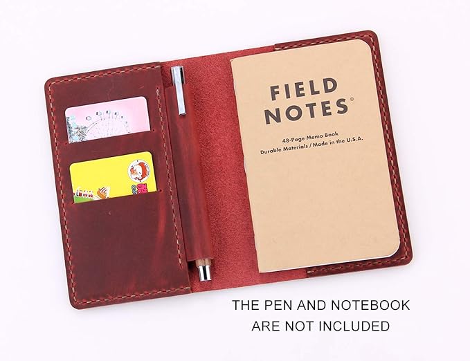 Leather Notebook Cover for Field Notes, Handmade Journal Cover for Moleskine Cahier Journal, Leather Cover with Pen Holder fits 3.5" x 5.5" Pocket Notebook - Wine