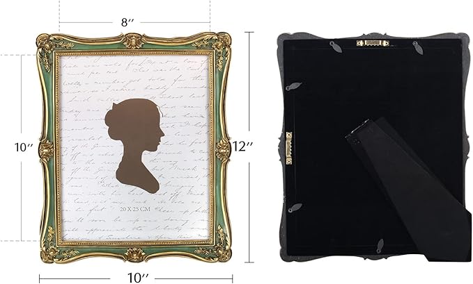 AELS 8x10 Inch Vintage Picture Frame, Elegant Antique Photo Frames with Glass Front, Photo Display, Tabletop Wall Hanging, Gift Ideas, Gold and Green