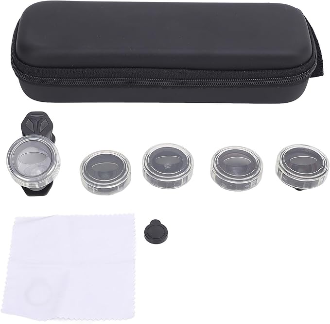 5 in 1 Phone Camera Lens Kit, 10X Macro Lens, 2X Telephoto Lens, 195° Fisheye, 110° Wide Angle, 170° Super Wide Angle, for Double Lens Single Lens Smart Phone