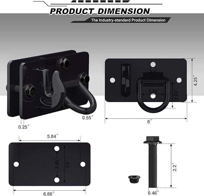 2 Pack Tractor Bucket Hooks with Tie Down Ring, Grade 70 Forged Steel Bolt On Grab Hook Tow Hook Mount with Backer Plate, Work Well for Tractor Bucket, RV, UTV, Truck, Max 15,000 lbs Black
