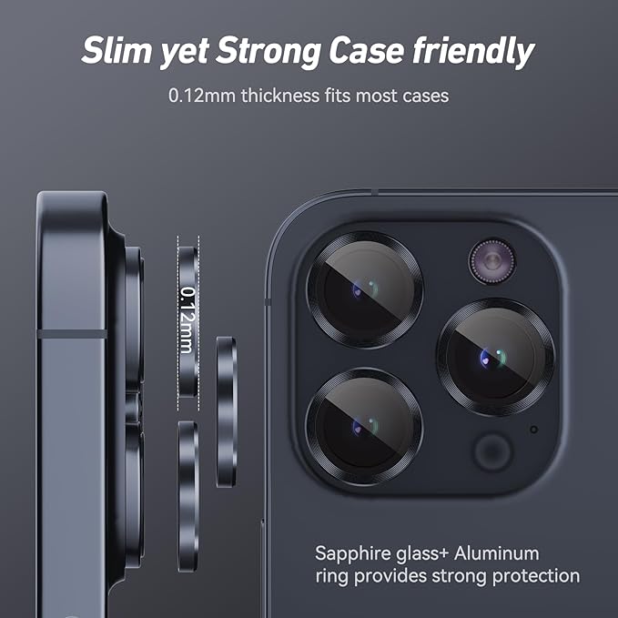 Jeluse Camera Lens Protector for iPhone 17 Pro Max/17 Pro/16 Pro Max/16 Pro/15 Pro Max/15 Pro/14 Pro Max/14 Pro, 9H Tempered Glass Screen Protector Cover Alignment Kit Metal Individual Ring