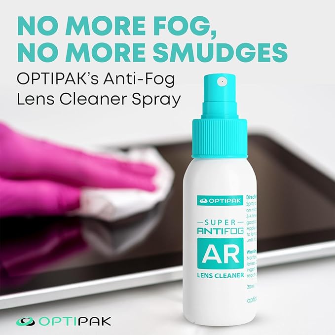 Anti Fog Lens Cleaner Spray Kit | (1) 1oz Anti Fog Glasses Cleaner Spray + (1) Microfiber Cloth for Eyeglasses, Goggles, Sunglasses, Mirror - Eyeglass Defogger Spray Cleaning Kit (2 Piece Set)