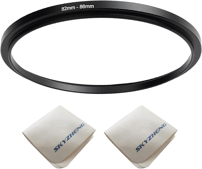 82mm Lens to 86mm Camera Lens Adapter 82mm to 86mm Step Up Ring Adapter Ring for All Brands of UV ND CPL, with Premium Lens Wiping Cloth 2 Pack (82mm-86mm)