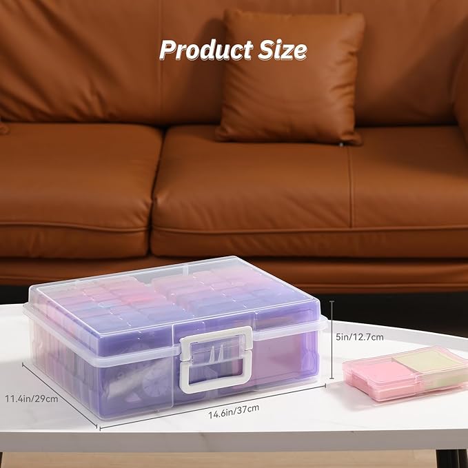 Party Club of America 4"x6" Photo Storage Box with Handle Photo Case Craft Keeper Picture Storage Containers 16 Inner Photo Organizer Large Gradient Pink-Purple Series