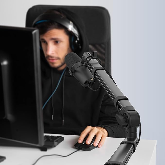 CMTECK Microphone Boom Arm, Low Profile Microphone Arm Stand with Cable Management, Desk Mount Clamp, 5.91" Extended Riser, Screw Adapter, 360° Adjustable Stick for Podcast Streaming Gaming Studio