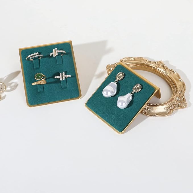 GemeShou Gold earring stands and displays for show, Green velvet earring holders, Jewelry display stands for selling【Green】