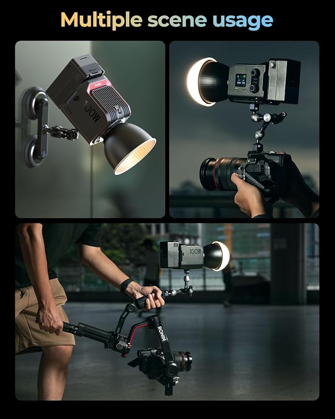 SmallRig RC 100B COB Video Light with Handle, 100W Bi-Color 2700K-6500K, Type-C Fast Charging, Built-in Battery Plate, App Control for Photography, Photo Studio, Mobile Version (Without Battery) 4894