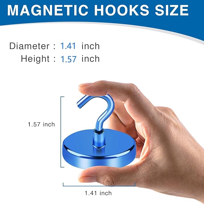 LOVIMAG Magnetic Hooks Heavy Duty, 170LBS Strong Magnets with Hooks for Cruise Cabins, Neodymium Magnet Hooks for Hanging, Blue Magnetic Hooks for Kitchen, Tool Room, Grill- 4 Pcs