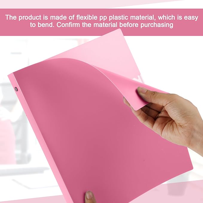 Henoyso 16 Pcs 3 Ring Binder 1/2'' Round Fits Letter Size 8.5'' x 11'' Paper Plastic Flexible Binder Holds 140 Sheets with 1 Pockets Versatile Organizer for Home Office School (Pink)