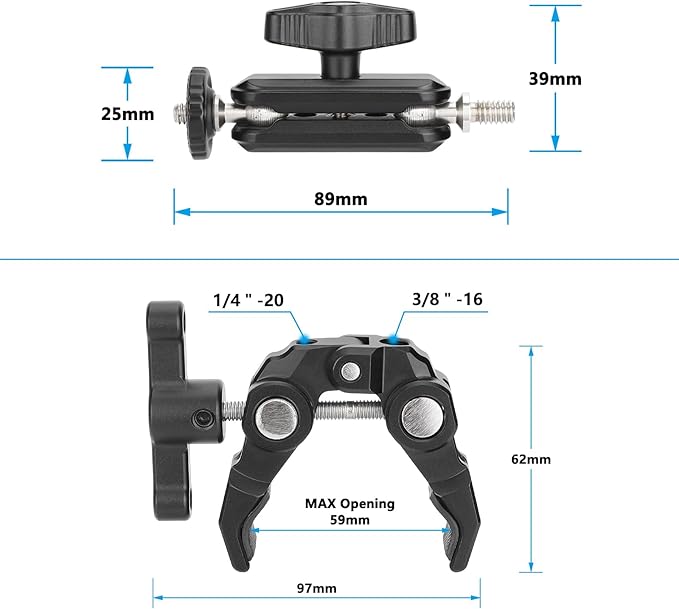 CAMVATE Super Crab Gripper Clamp with Mini Magic Arm for Action Cameras- 3501