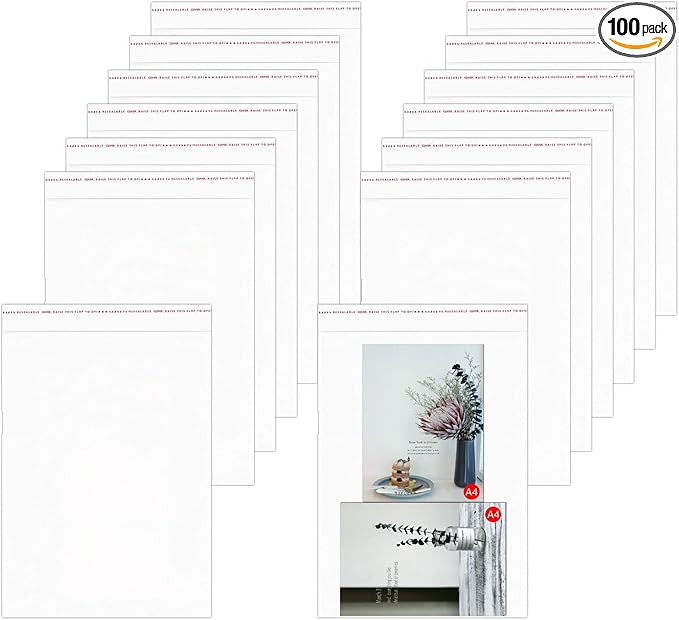 14" x 20" Clear Poly Bags 100pcs Plastic Cellophane Bags Self Adhesive Cello Bags 1 Mil for Clothing T-Shirt Gifts