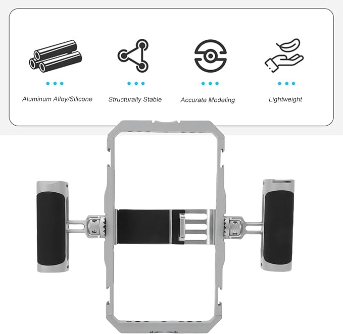 Fabater Universal Smartphone Video Rig, Aluminium Alloy Phone Video Cage Grip with Double Silicone Hand Grip, Multi Interface Expansion Filmmaking Vlogging Rig for Videomaker