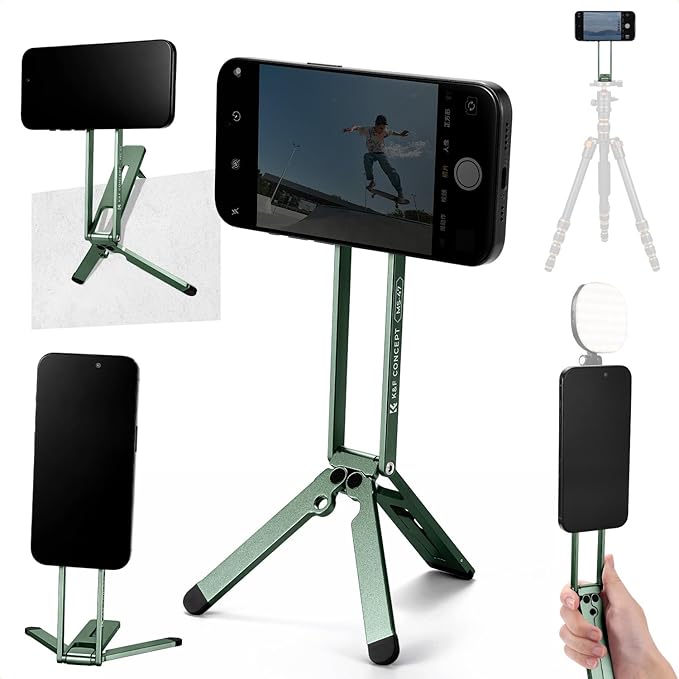 K&F CONCEPT Magnetic Phone Tripod Stand, 23N Strong Magnetic Mini Tripod Aluminium Alloy Pocket Selfie Stick, Mag Safe Phone Holder Compatible with iPhone 17 16 15 14 13 12 Series(Green)