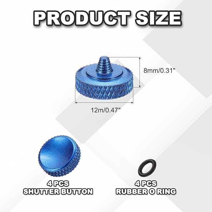 PATIKIL Camera Shutter Button, 4 Pack 12mm Concave Surface Shutter Release Buttons Pure Copper Camera Button for Nikon for Fujifilm for Leica DSLR/SLR, Blue