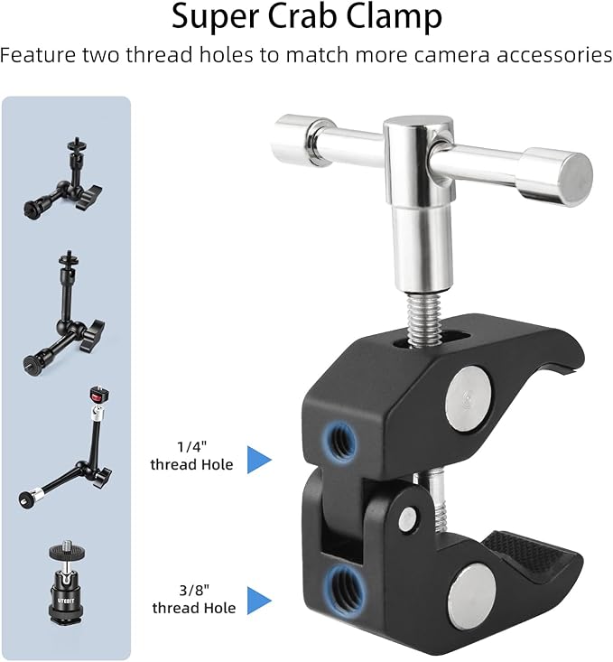 UTEBIT 22 Inch Magic Arm Camera Mount with Super Clamp 1/4" & 3/8" Screw Hole for Desk Rig Flashlight Monitor