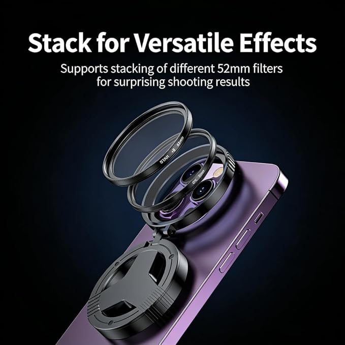 2026 Upgraded Anti-Glare Magnetic Phone Camera Filter, Anti-Glare, Reduces Reflections Enhances Colors, Professional 52mm Polarizing Filter for iPhone Compatible (2PCS)