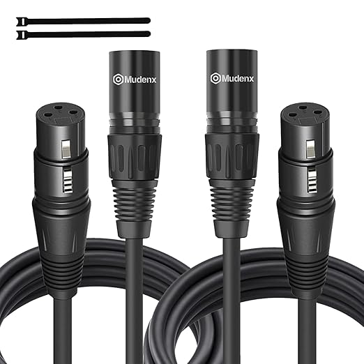 XLR Cable 2-Pack 6FT, 3-Pin Male to Female Mic Cables, Balanced Audio Cord for Microphone, Mixer, PA Speakers, Studio, Stage