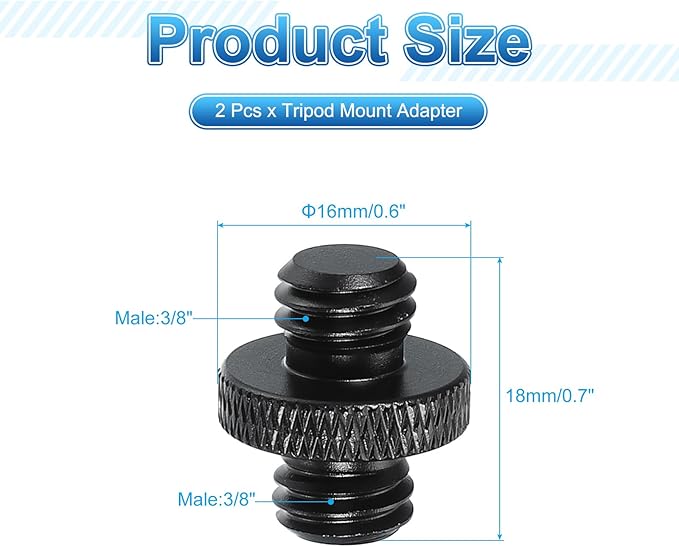 PATIKIL Tripod Screw Adapter 3/8" Male to 3/8" Male, 2 Pcs Tripod Nut Connectors Camera Mount Screw Camera Double Head Converter for Microphone Holder Magic Arms Accessories, 18 mm