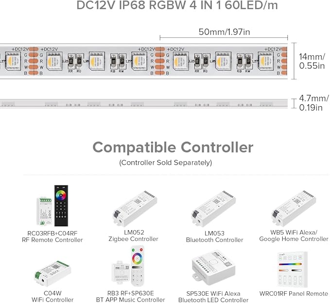BTF-LIGHTING IP68 Waterproof Outdoor RGBW LED Strip 5050SMD RGB+Cool White(6000K-7000K) 4 Color in 1 DC12V 5m 16.4ft 60LED/m Multi-Colored Light White PCB Can Work Outdoor(No Adapter or Controller)
