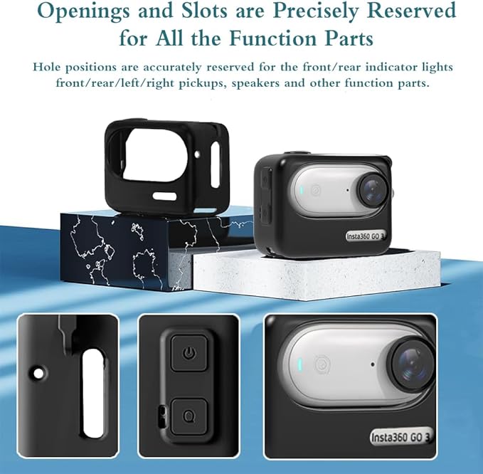 HUADU Silicone Cover Sleeve Compatible for Insta360 GO 3 Action camera,Screen Protector Film Anti-Scratch High Definition and Hard Shell Travel Storage Carrying Case, black