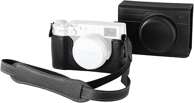 SMALLRIG Leather Case Kit for FUJIFILM X100VI, Including Leather Half Case, Flip Cover and Shoulder Strap, Genuine Leather Material, Portable and Protecting, Black-5622