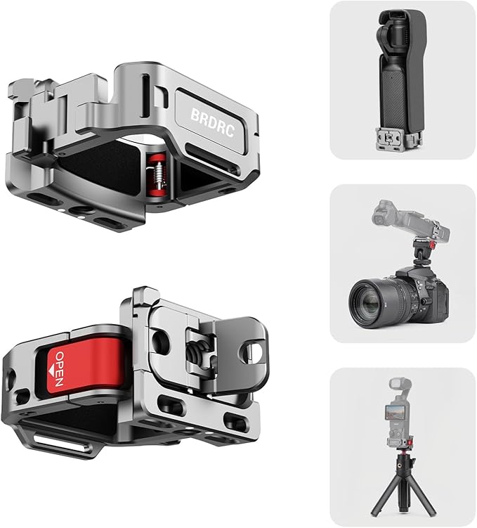 BRDRC Pocket 3 Cage Expansion Adapter, Aluminum Alloy Mount Metal Bracket Attachments with 1/4 Screw Holes, for GoPro Adapter, Cold Shoe, for Osmo Action Quick-Release for Creator Combo Accessories
