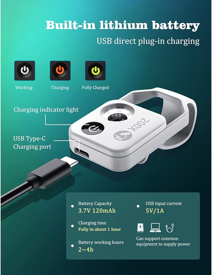 flexman 200X Mini Phone Microscope with CPL Lens, USB Rechargeable Pocket Microscope with Universal Phone Clip, Digital Microscope Camera Attachments for Smartphones(White)