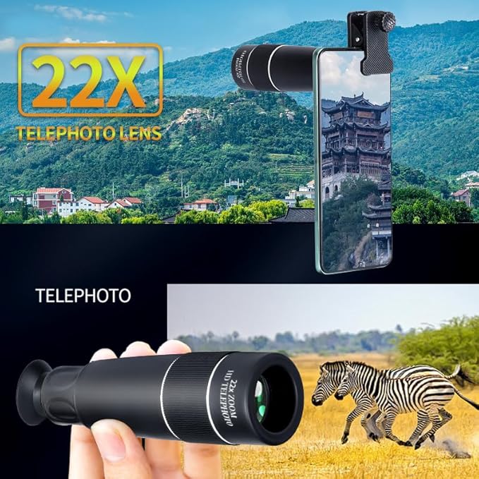 22X Telephoto Phone Camera Lens, Universal Clip-On Zoom Lens Compatible with iPhone and Android, Long Distance Photography Attachment