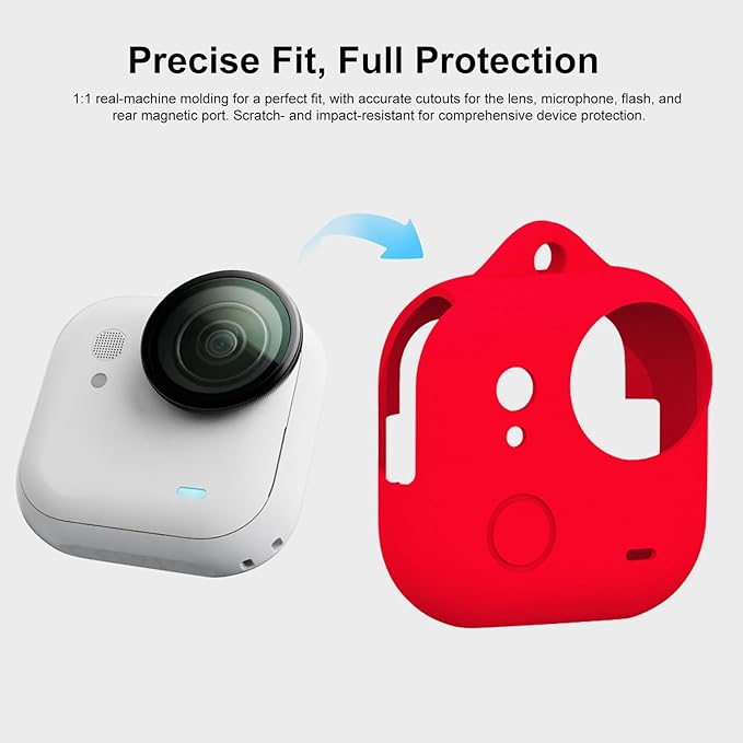 UicPuzo Full Body Silicone Case with Lens Cap & Lanyard for Insta360 GO Ultra, Anti-Scratch Protective Skin Cover,Non-Slip Grip & Shockproof Design (Red)
