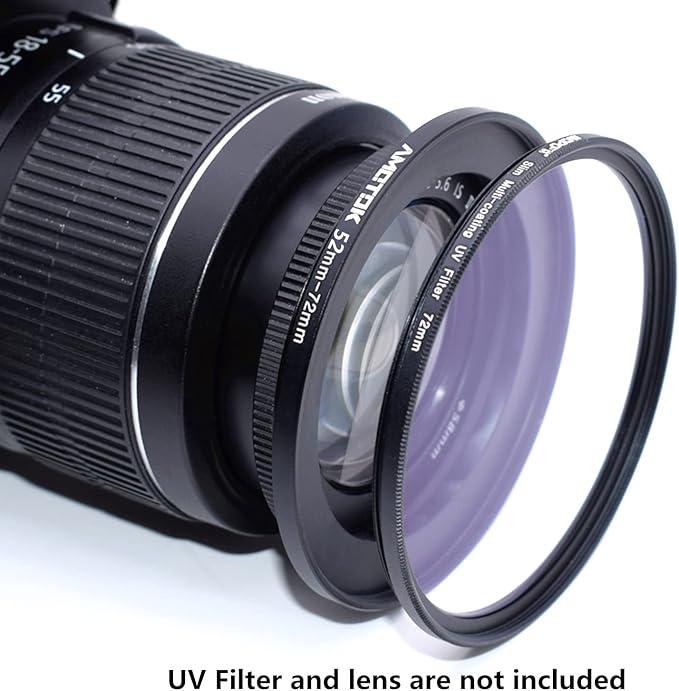 52mm Lens to 72mm Camera Filters Ring Compatible All 52mm Camera Lenses to 72mm UV CPL ND Filter Accessory and 72mm Lens Hood(52-72mm)