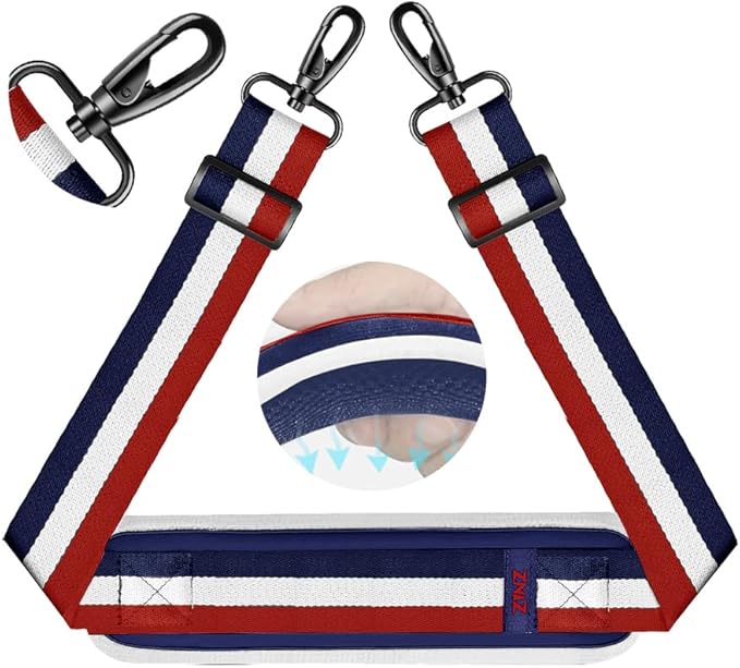 ZINZ 75" Shoulder Strap with Fixed Pad and Dual Balanced Buckles，Blue-White-Red Stripe