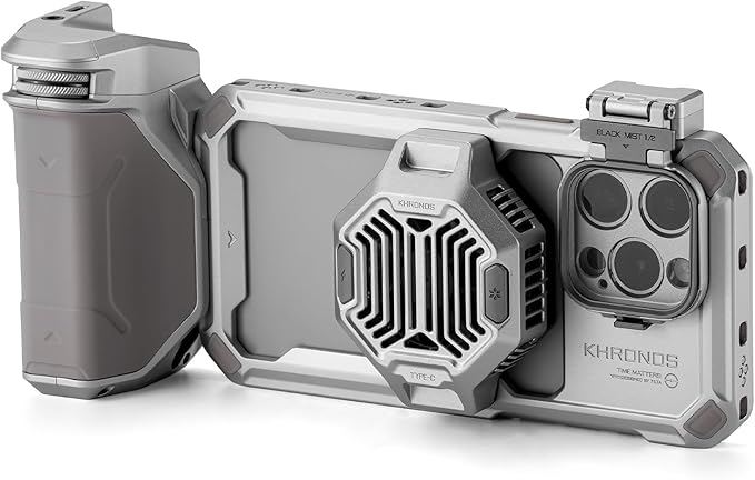 Tilta Khronos Advanced Kit Compatible with iPhone 15 Pro Max - Titanium White | Phone Case, Cooling Fan, ND Filter, PD Focus Handle