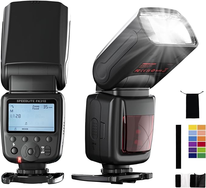 PHOTOOLEX LCD Camera Flash Speedlite for Canon Nikon Sony Panasonic Olympus Fujifilm Pentax Sigma Minolta Leica and Other SLR Digital Cameras and Digital Cameras with Single Contact Hot Shoe