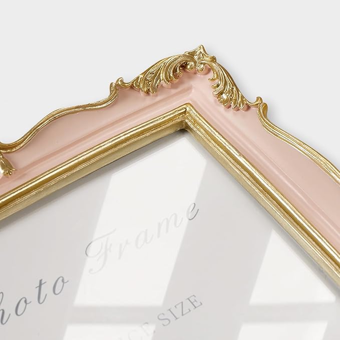 Cuspin 8x10 Picture Frame Pink Vintage Frame, Ornate Pink and Gold Picture Frame with Glass Front Handcrafted Resin Frames, Antique Textured Design for Wall Hanging & Tabletop Display