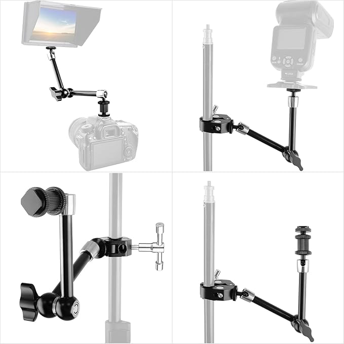 ChromLives Magic Arm Camera Clamp, Adjustable 11" Articulating Arm Camera Mount with Super Clamp W/ 1/4" and 3/8" Thread for DSLR Rig/LCD Monitor/LED Lights/Flash Light