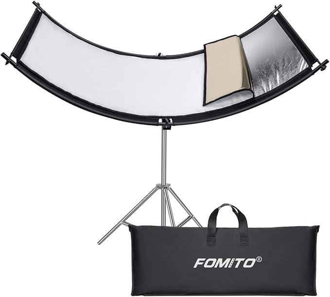 FOMITO Light Reflector 70"x25.6"/178x65cm Arclight Curved Eyelighter Lighting Diffuser for Photography Stuido Filming Shooting, Black/White/Gold/Silver