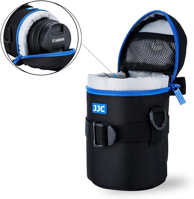 JJC Camera Lens Pouch Case for Canon EF 35mm Nikon Nikkor AF-S 55-200mm 18-300mm Tamron AF 18-200mm Fujifilm XF 56mm & More, Zipper Polyester Lens Protective Bag Interior Size 3.1x5.3”