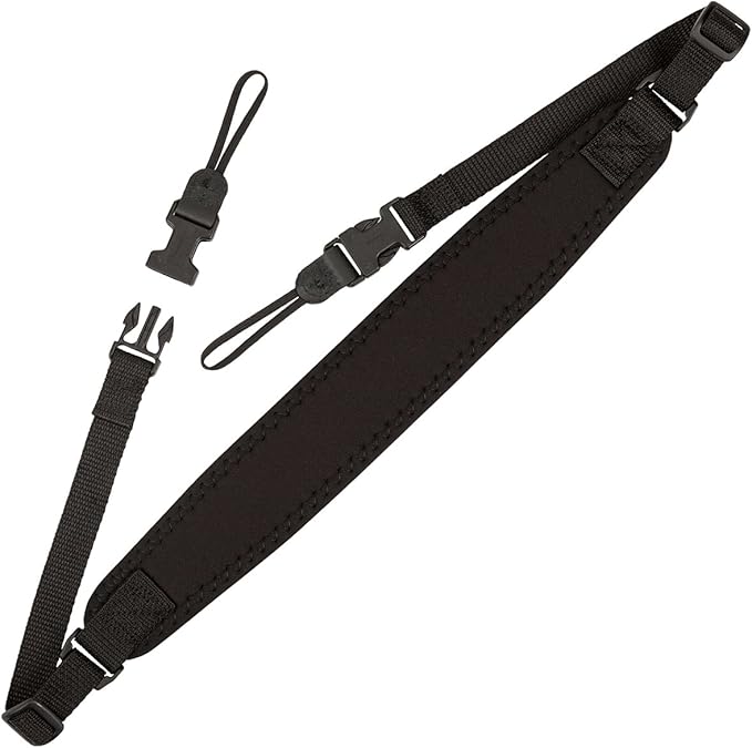 OP/TECH USA Super Classic Camera Strap – Padded Neoprene Neck Strap with Comfort-Stretch & Quick Disconnects | DSLR/SLR/Mirrorless Compatible – Black