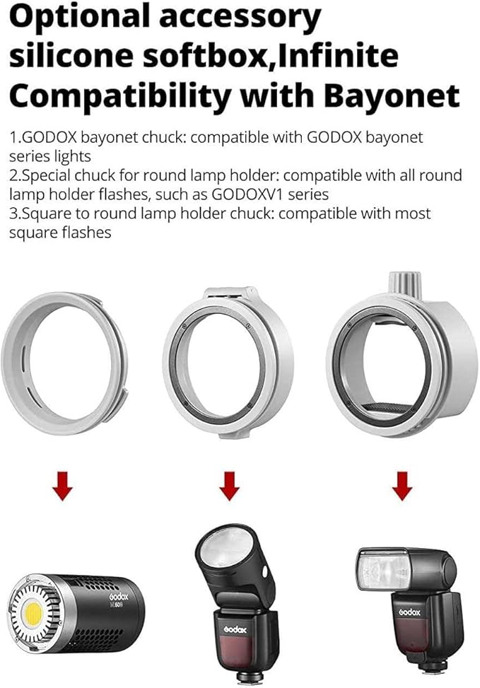 GODOX ML-CD15 Softbox Diffusion Dome Kit with 3 Adapters for godox V1 AD100PRO AD200PRO V860III V860II V850II TT685II TT685 TT600 TT560II TT520II TT660S AD200 ML30 ML30Bi ML60 ML60Bi AD300PRO AD400PRO