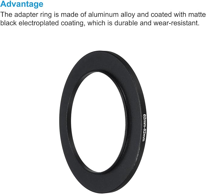 PATIKIL 62mm-82mm Metal Step Up Ring with Cleaning Cloth, 2 Pack Camera Lens Filter Adapter Ring Aluminum Filter Adapter Ring for Camera Lenses Hood, Black