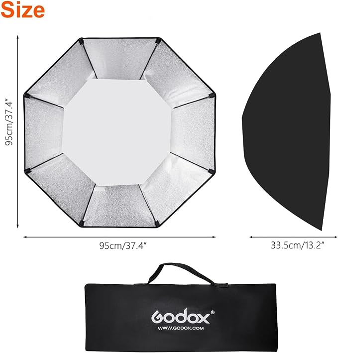 Godox Octagon Softbox 37 inch/95cm, Bowens Mount Soft Box Diffuser and Modifier Octabox for Photo Studio Strobe Flash Monolight Video Light Portraits Product Photography Lighting