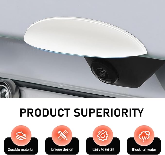 Car Rear View Camera Cover, Waterproof Anti-rain Protective Shield for Reversing Camera, Wider ABS Backup Lens Protector Guard, Self-adhesive Exterior Modification Accessory (White)